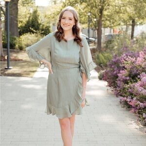 Petal & Pup Sage Green Mini Wrap Dress